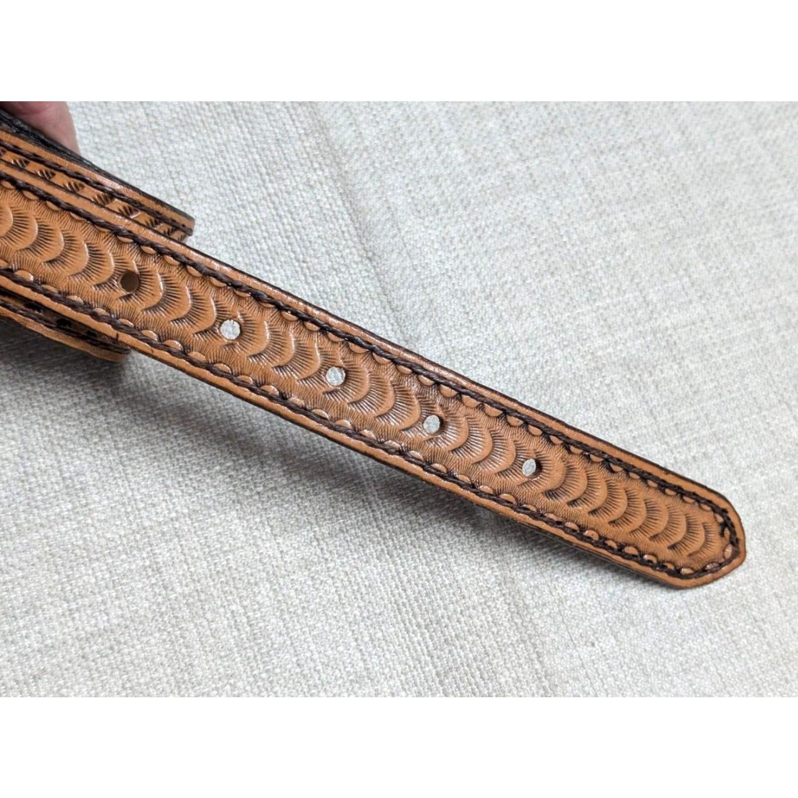 Vintage VINTAGE leather belt Ranger western 36 brown Tooled belt buckle Cowboys Ranger Western Mens 36 Brown Leather belt Size 36 - 5 Thumbnail