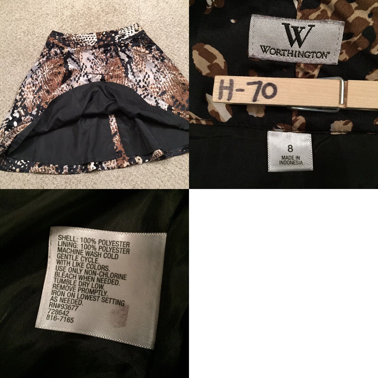 Worthington Worthington Skirt Knee Length Brown Animal Print Lined Button Front Size 8 Womens Flare Regular Polyester Size 30" / US 8 / IT 44 - 8 Thumbnail