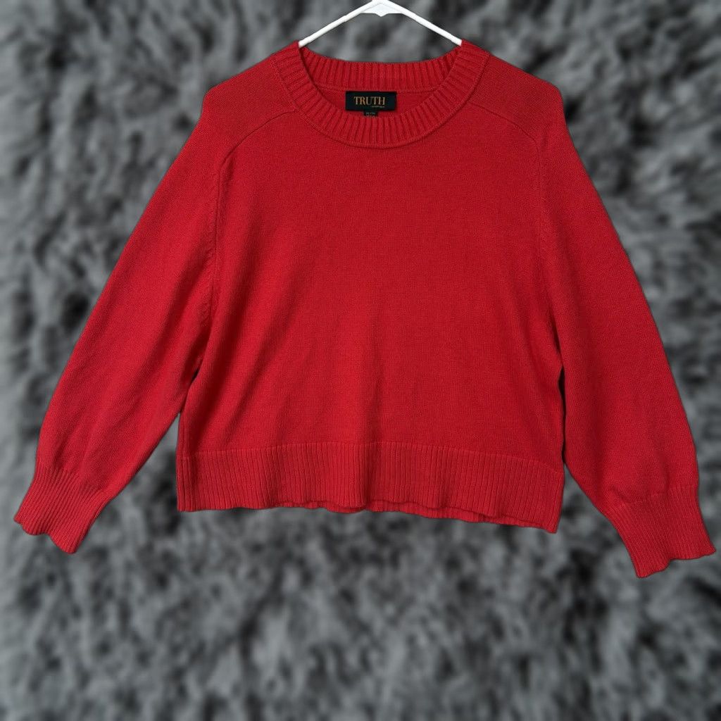 Vintage Truth By Republic Sweater Womens XL Red Crew Neck Knit Cozy Preppy Quiet Luxury Size XL / US 12-14 / IT 48-50 - 1 Thumbnail