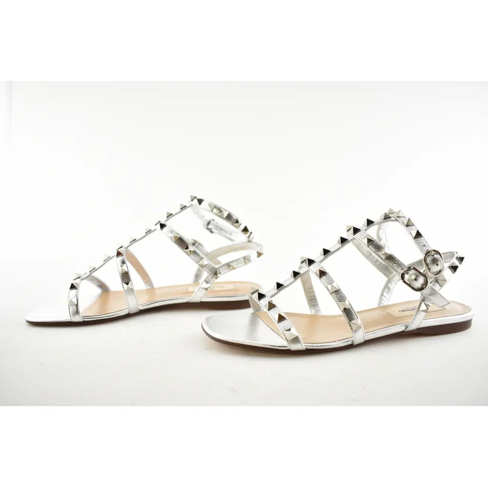 Valentino Valentino Rockstud Silver Stud Leather Ankle Strap Gladiator Size US 6.5 / IT 36.5 - 10 Thumbnail