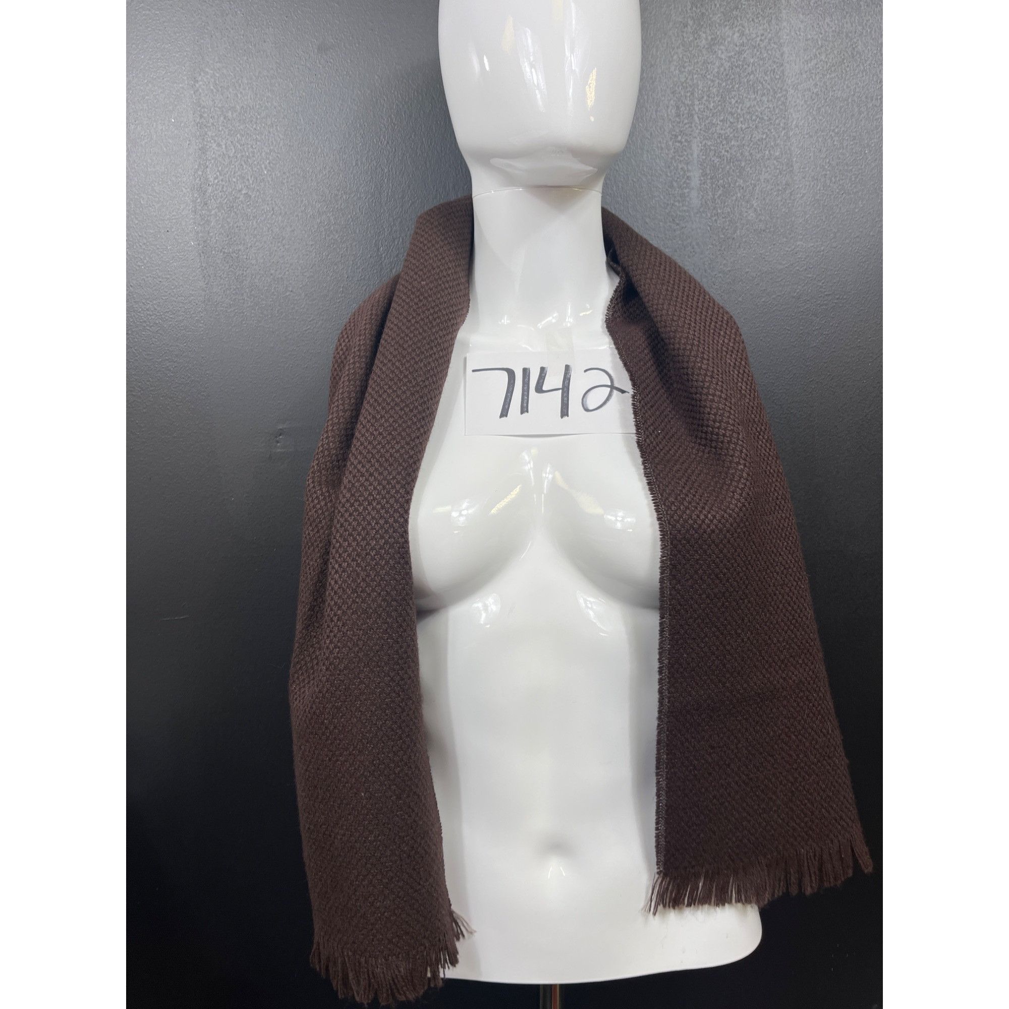 Other Womens Chocolate Brown Fringed Wool Blend 49in Scarf SKU 714 Size ONE SIZE - 1 Thumbnail