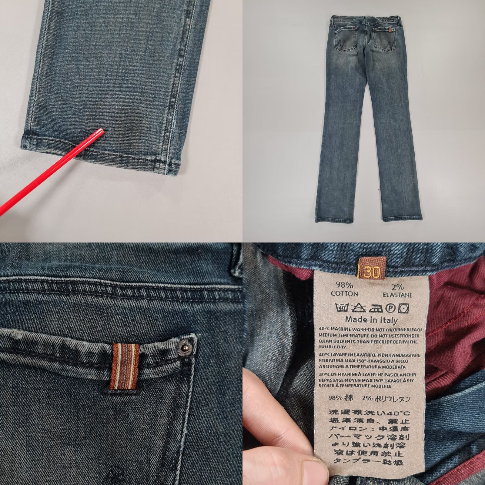 Vintage NOTIFY Jeans Blue W30 L32 Hellebora Low Rise Stretch Italy Readymade Cropped Womens Pants Size 30" / US 8 / IT 44 - 8 Thumbnail
