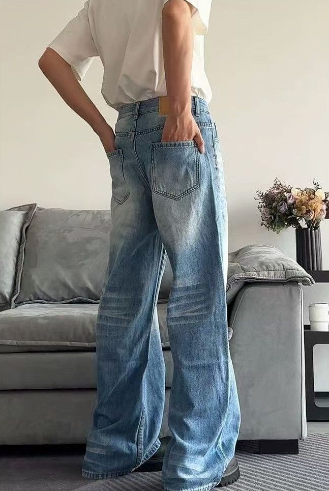 Japanese Brand × Jean American washed vintage light blue straight distressed jeans Size US 32 / EU 48 - 4 Thumbnail