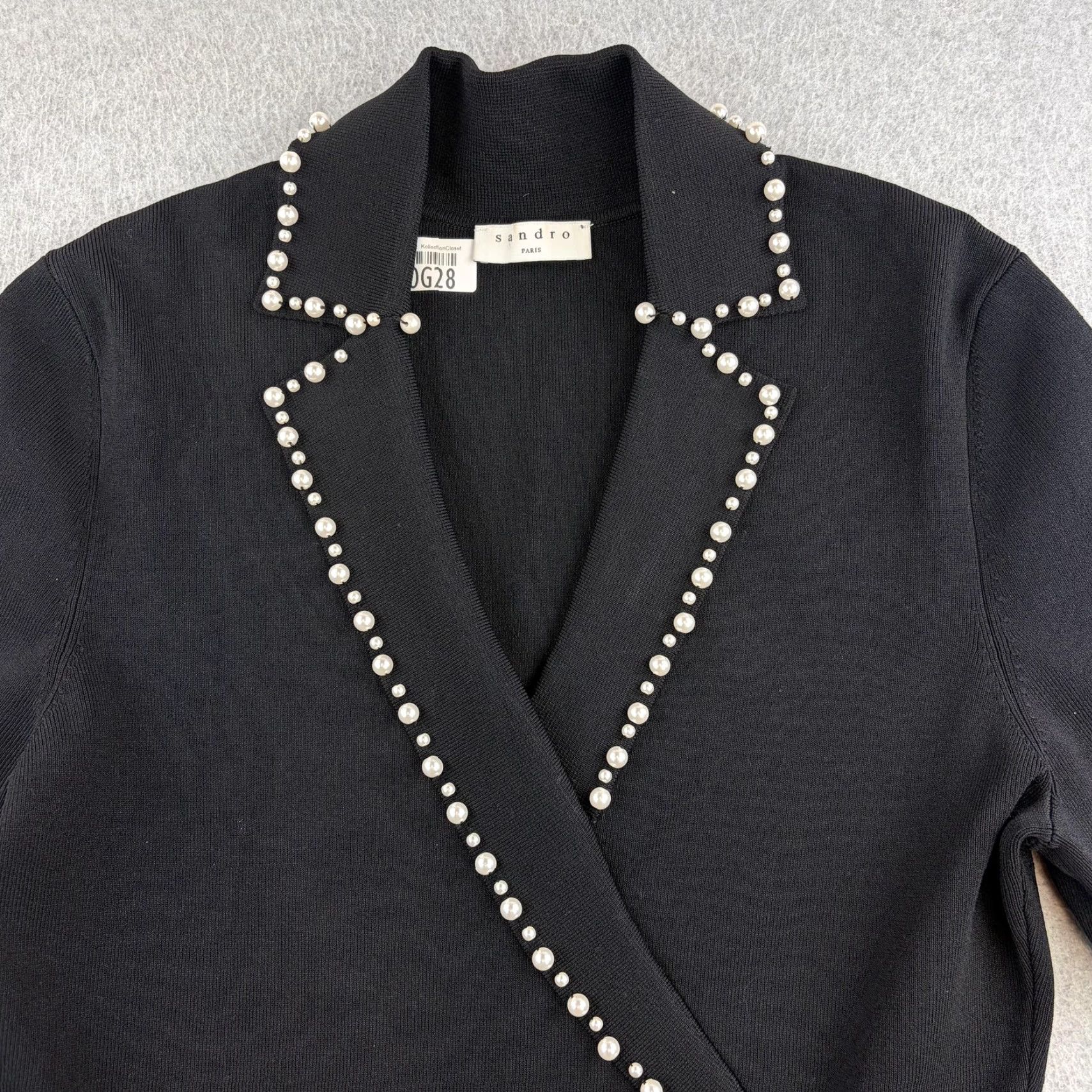 Sandro Sandro Dress Womens 42 Black Knit Pearl Trim Collar Fit & Flare Long Sleeve Dress Size M / US 6-8 / IT 42-44 - 5 Thumbnail