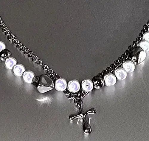 Vintage Punk Hippie Crucifix Cross Patchwork Pearl Layer Necklace Size ONE SIZE - 3 Thumbnail