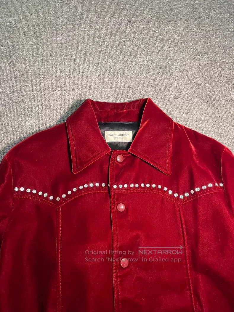 Saint Laurent Paris Saint Laurent Paris Red Velvet Beaded Music Note Jacket Size US XS / EU 42 / 0 - 4 Thumbnail