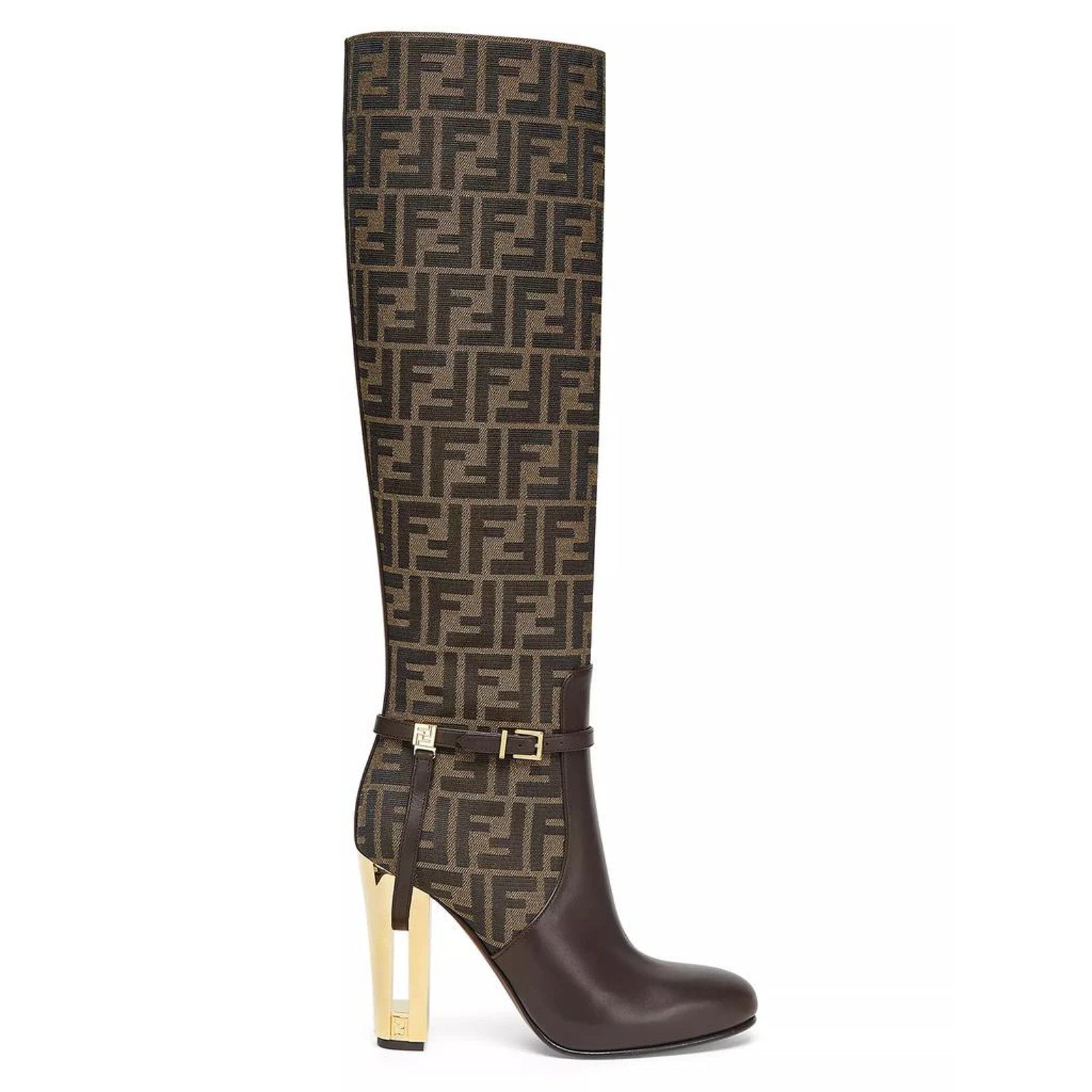 Fendi Fendi 105mm Traced Brown Leather Monogram FF Logo Size US 7 / IT 37 - 1 Thumbnail