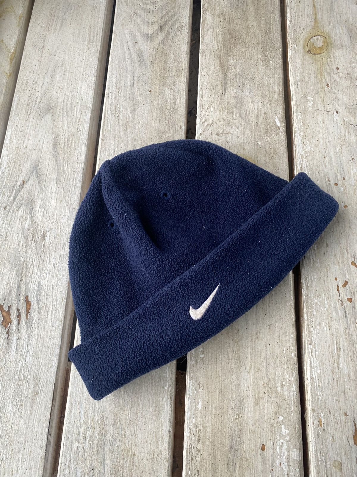 Nike × Vintage Vintage 90s Nike Fleece Beanie Swoosh Knit Y2K Size ONE SIZE - 1 Thumbnail