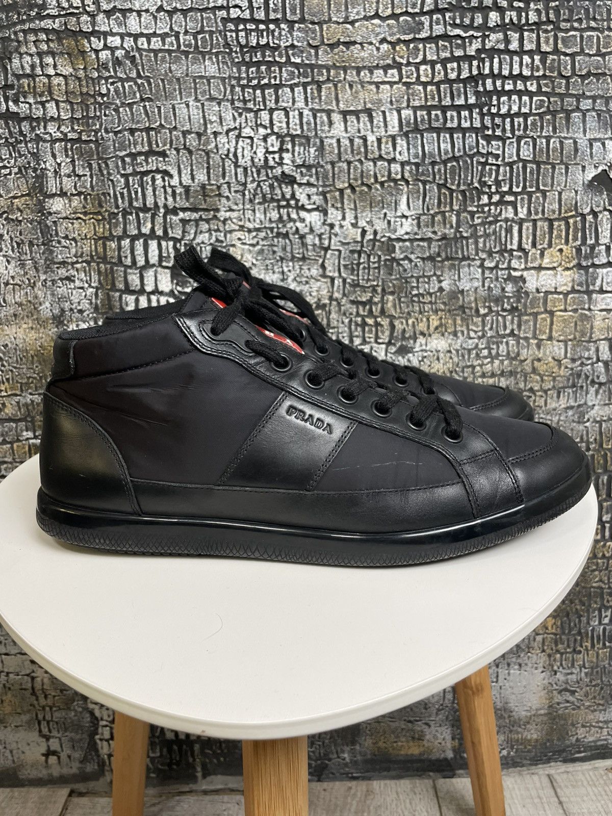 Prada Prada Shoes Black High Top Sneakers Leather Shoes Size US 9 / EU 42 - 10 Thumbnail