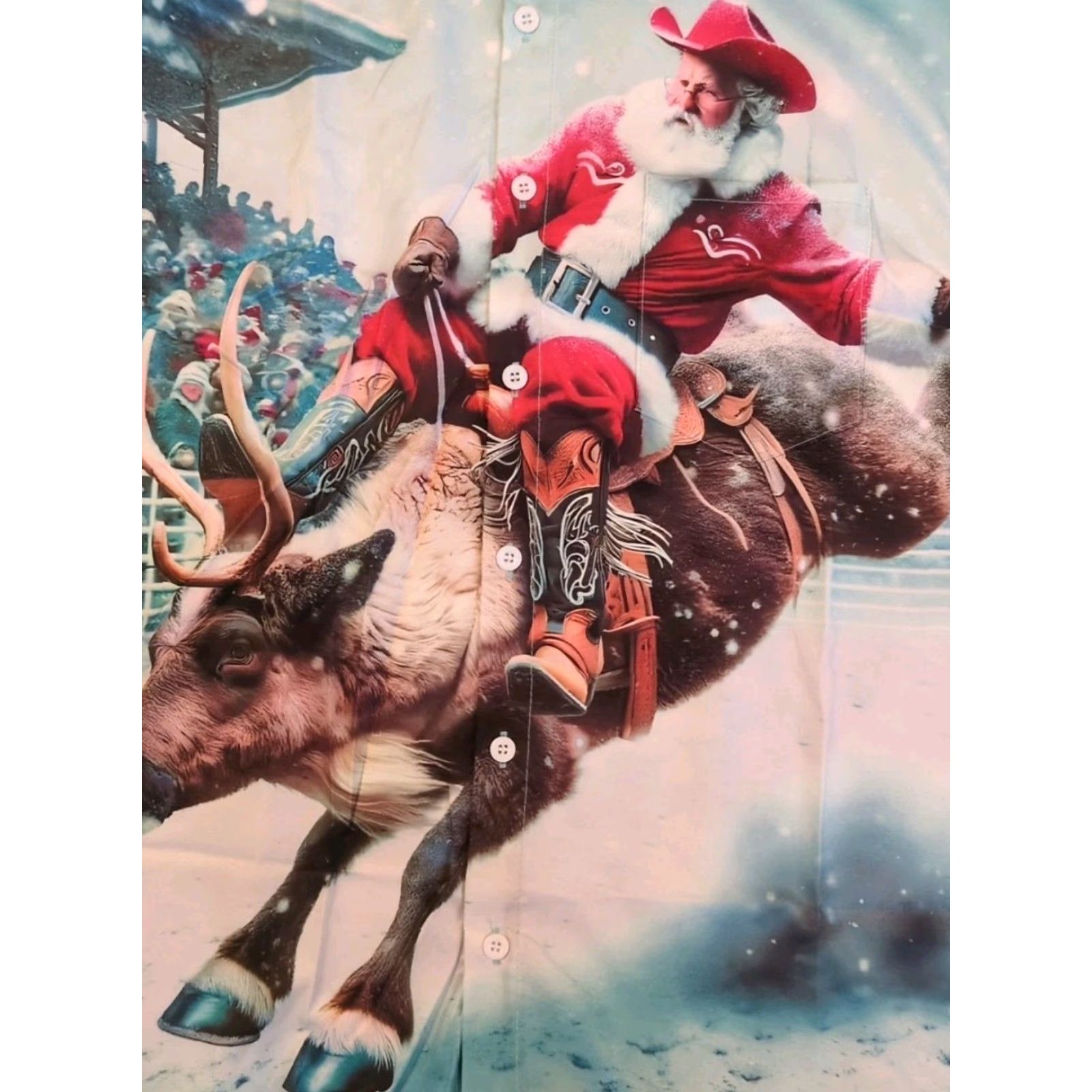 Gloverall VINTAGE Santa Claus Buckin' Reindeer Christmas Hawaiian Shirt Large All Over Print L Size US L / EU 52-54 / 3 - 2 Thumbnail