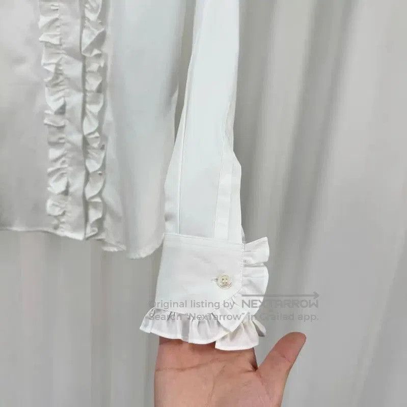 Yves Saint Laurent YSL White Ruffled Long Sleeve Shirt for Women . Size XS / US 0-2 / IT 36-38 - 4 Thumbnail