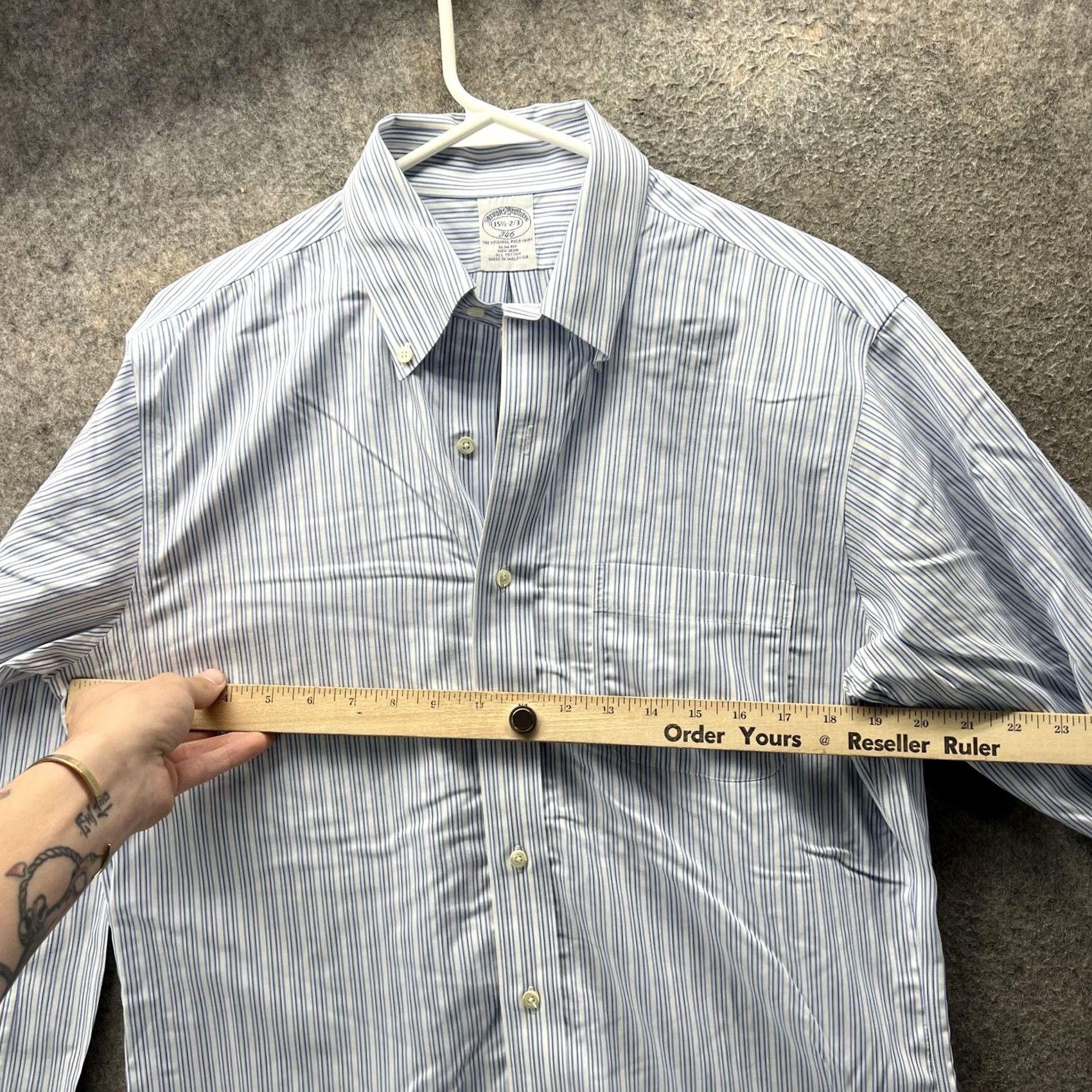 Brooks Brothers Brooks Brothers Shirt Mens 15.5 Blue Stripe 346 Non Iron Cotton Dress Shirt Long Sleeve Button-Down Collar Barrel Cuff Size US L / EU 52-54 / 3 - 5 Thumbnail