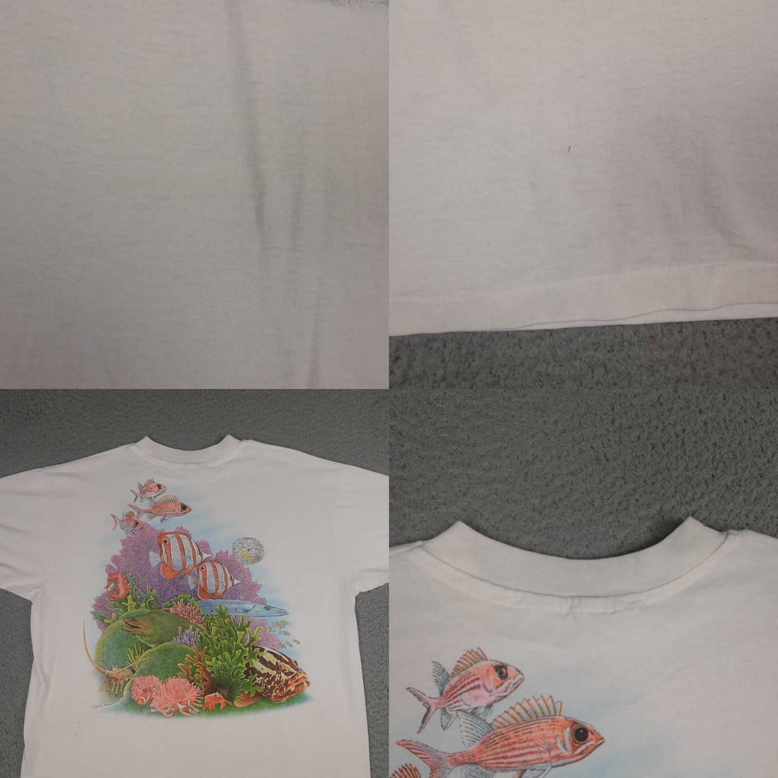 Hanes VINTAGE Hanes Ocean Shirt Mens L White Double-Sided Graphic Tee 80s Fish Beach Marine Nature 80s Mens Size US L / EU 52-54 / 3 - 8 Thumbnail