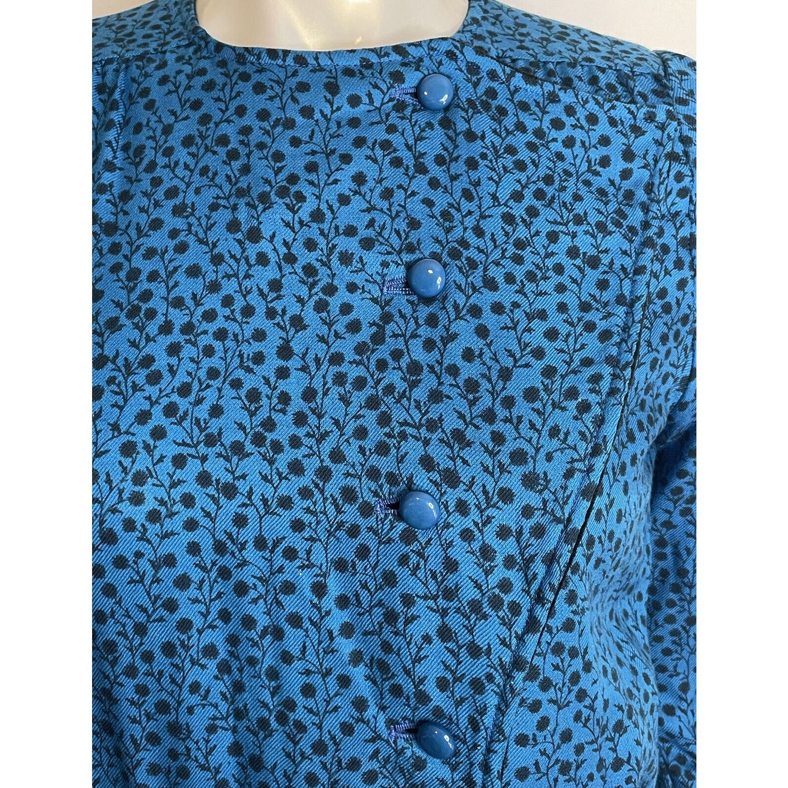 Valentino Vintage Valentino Boutique Blue Floral Wool Dress 10 Pleated Size L / US 10 / IT 46 - 6 Thumbnail