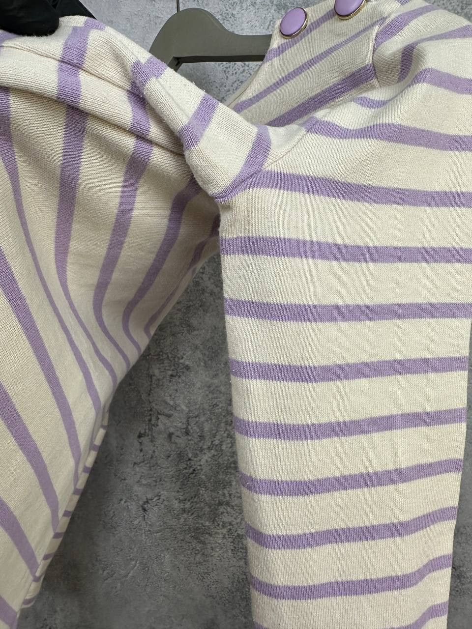 Sezane Sezane Colette Mariniere Ecru / Lilac Organic Cotton T-Shirt Size XS / US 0-2 / IT 36-38 - 11 Thumbnail