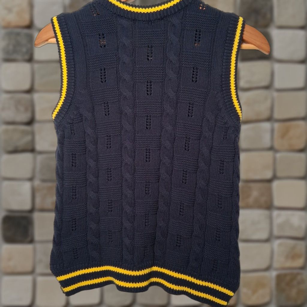 Anthropologie VINTAGE Ollari Sweater Vest Women XS Blue Gold Stripe Cable Knit Academia Size XS / US 0-2 / IT 36-38 - 1 Thumbnail