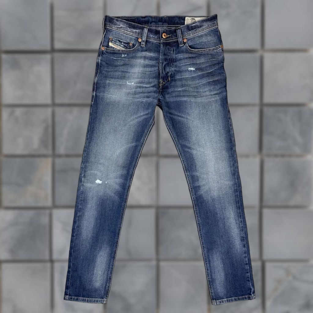 Diesel Diesel Jeans Mens 27x30 Blue Tepphar Slim Carrot Button Fly Distressed Denim Size US 27 - 1 Thumbnail