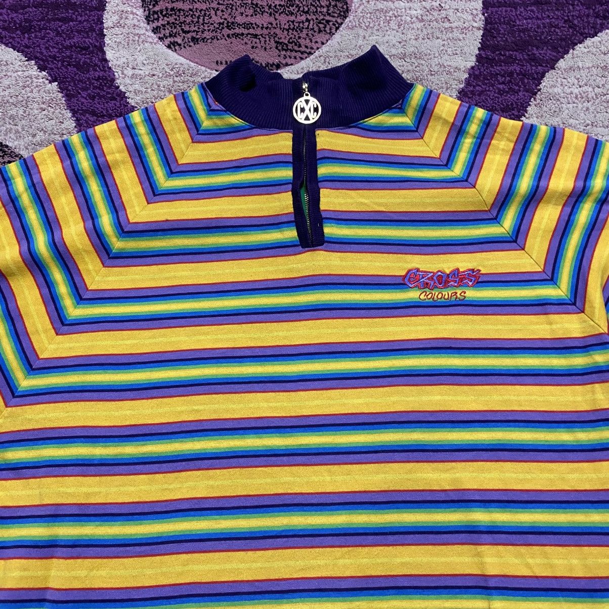 Cross Colours Vintage Cross Colours Stripe Half Zipper Tshirt Size US L / EU 52-54 / 3 - 2 Thumbnail