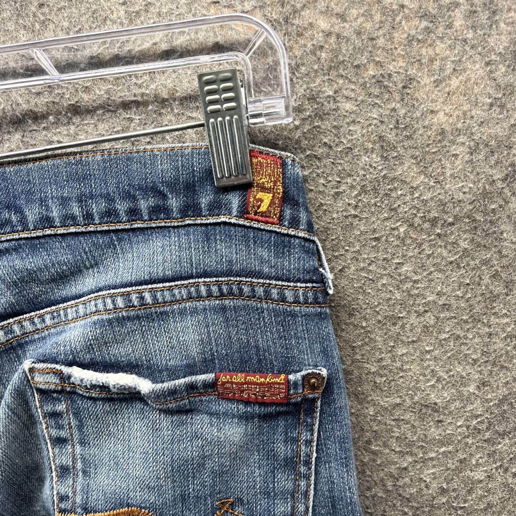 7 For All Mankind 7 For All Mankind Jeans Womens 30 Blue Bootcut Denim Medium Wash USA Regular Stretch Distressed Pockets Logo Embroidered Zip Fly Button Closure Size 30" / US 8 / IT 44 - 4 Thumbnail