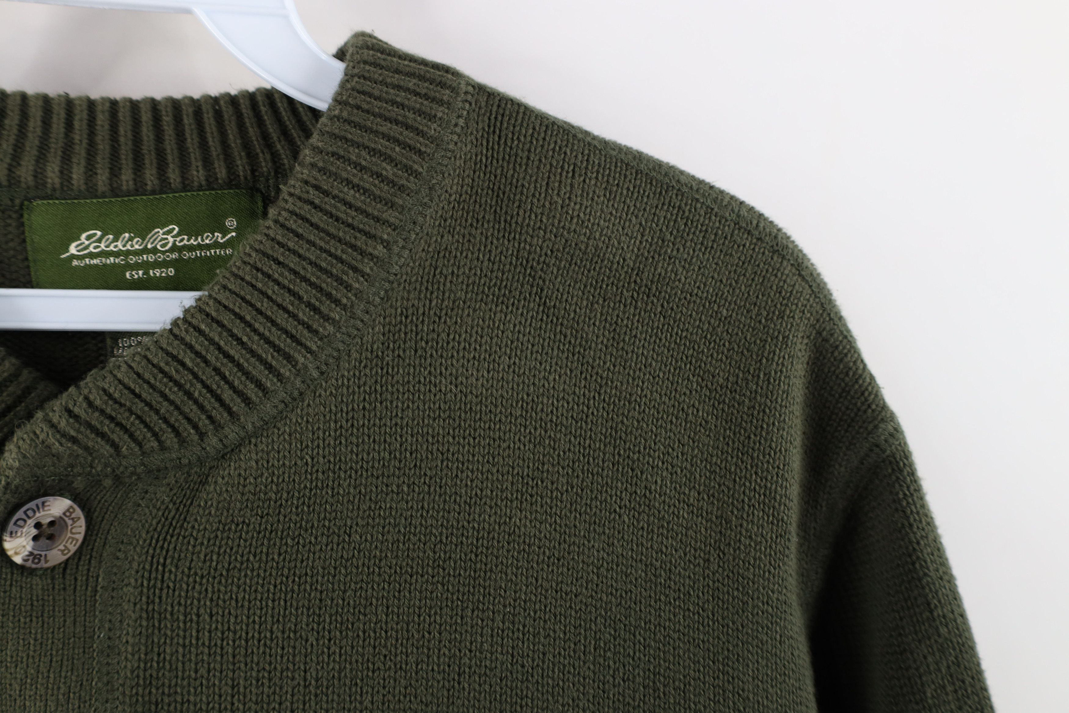 Eddie Bauer × Vintage Vintage Eddie Bauer Blank Cotton Knit Henley Sweater Green Size US L / EU 52-54 / 3 - 4 Thumbnail