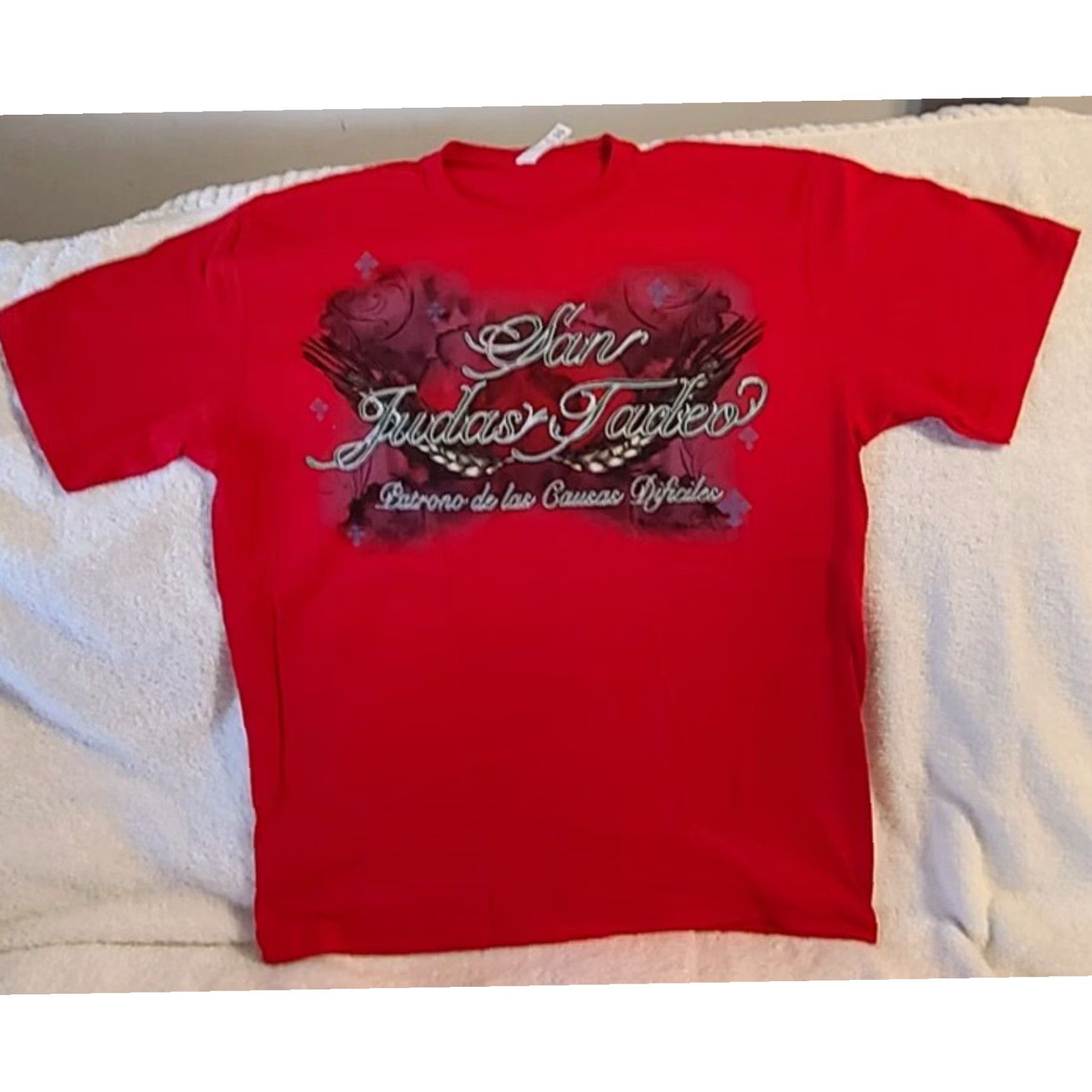 Vintage SAINT JUDE T-SHIRT Adult Red Graphic Tee San Judas Tadeo Religious Cotton Short Sleeve M Mens Size US M / EU 48-50 / 2 - 3 Thumbnail