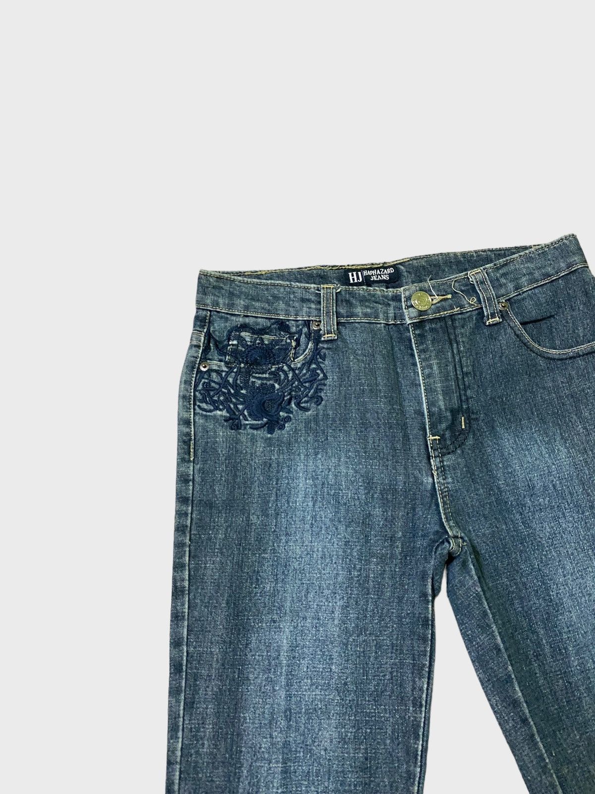 If Six Was Nine × Japanese Brand × Vintage Flared HAPHAZARD JEANS Embroidered Design Bootcut Denim Size US 27 - 4 Thumbnail