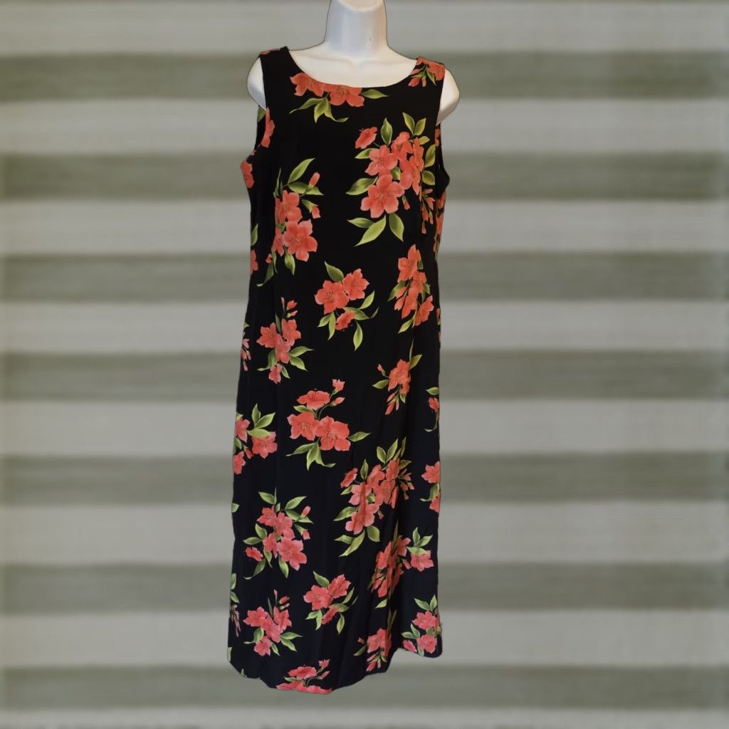 Vintage Studio I Black Floral Sleeveless Sheath Maxi Dress Womens 10 Size L / US 10 / IT 46 - 1 Thumbnail