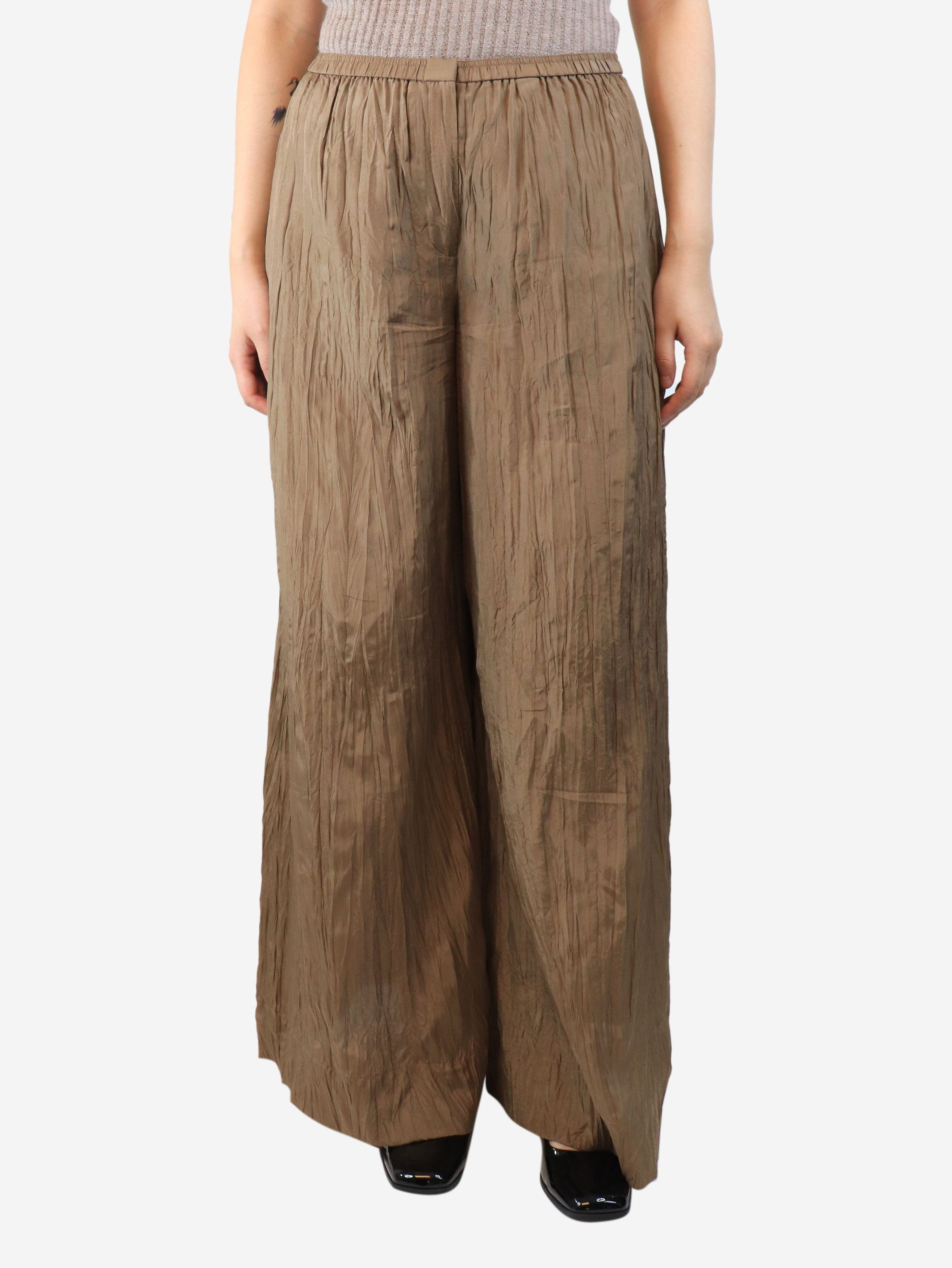 Brown wide-leg pleated trousers - size UK 10