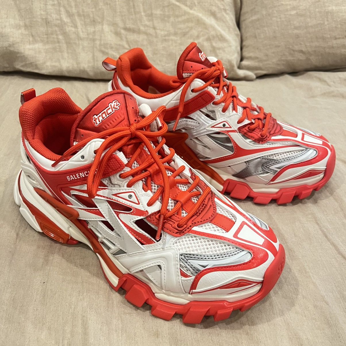 Balenciaga $1200 Balenciaga Track.2 Runners Sneaker, White Red Grey Size US 8 / EU 41 - 3 Thumbnail