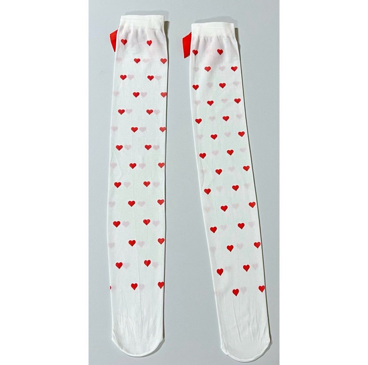 Vintage White Red Heart Bow Knee High Socks Stockings Lingerie ❤️✨ Size ONE SIZE - 4 Thumbnail
