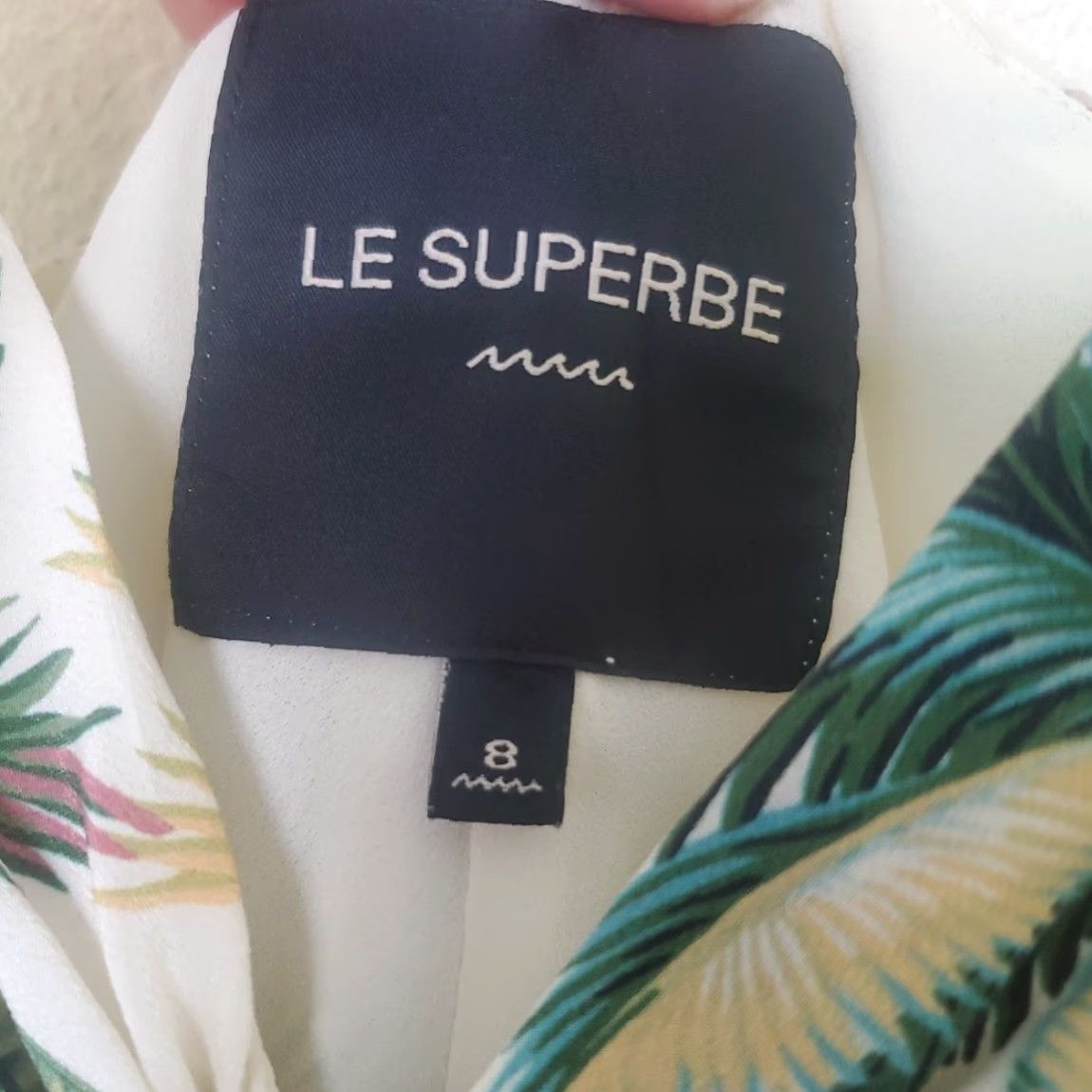 VINTAGE Le Superbe Silk Top Lined Club Tropicana Coconut Palm Trees Tank Side Zip Sz 8