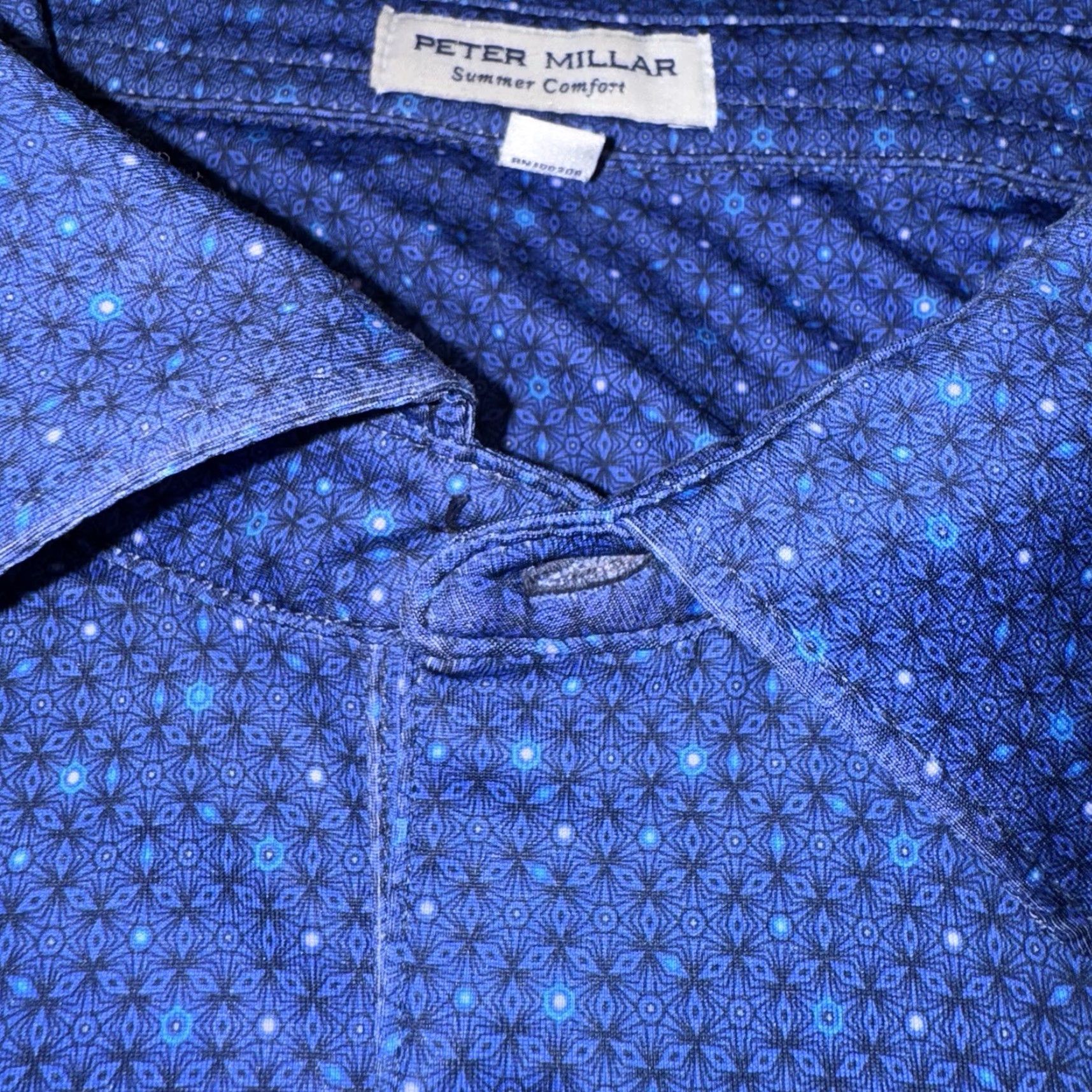 Peter Millar Peter Millar Polo XL Mens Blue Pink Nevillewood Golf AOP Geometric Logo Short Sleeve Shirt Size US XL / EU 56 / 4 - 2 Thumbnail