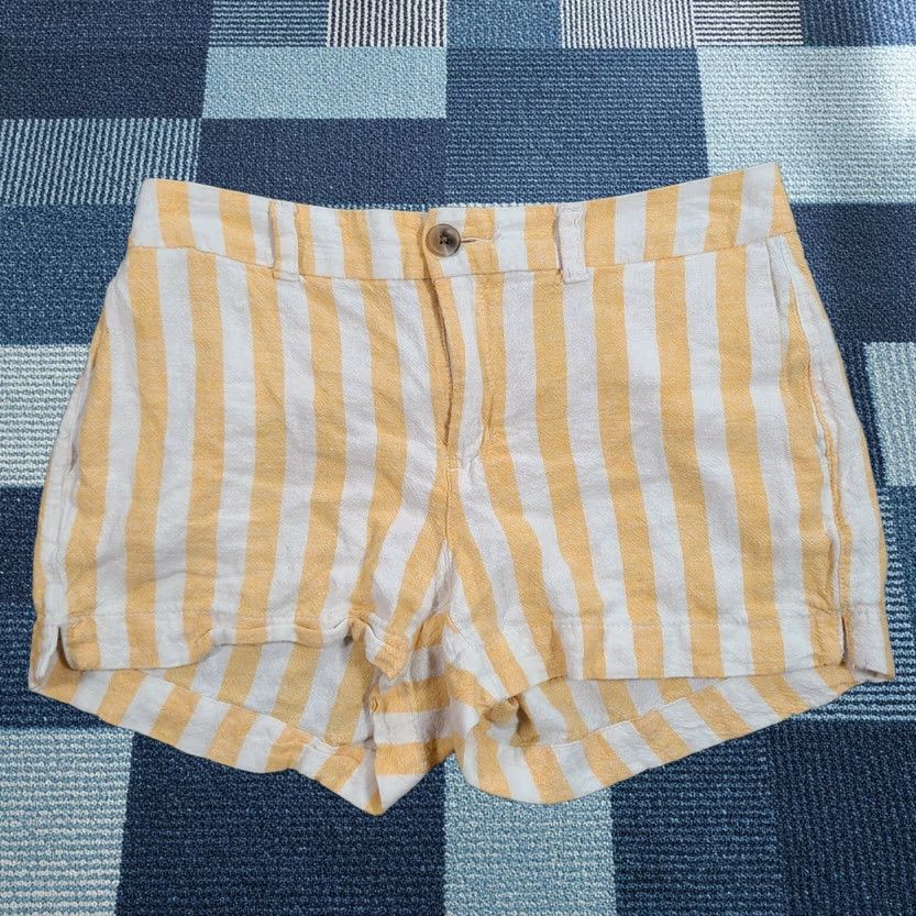 Old Navy Old Navy Womens Shorts Yellow Hot Pants Casual Linen Blend Striped Mid-Rise Size 0 Size 28" / US 6 / IT 42 - 1 Thumbnail