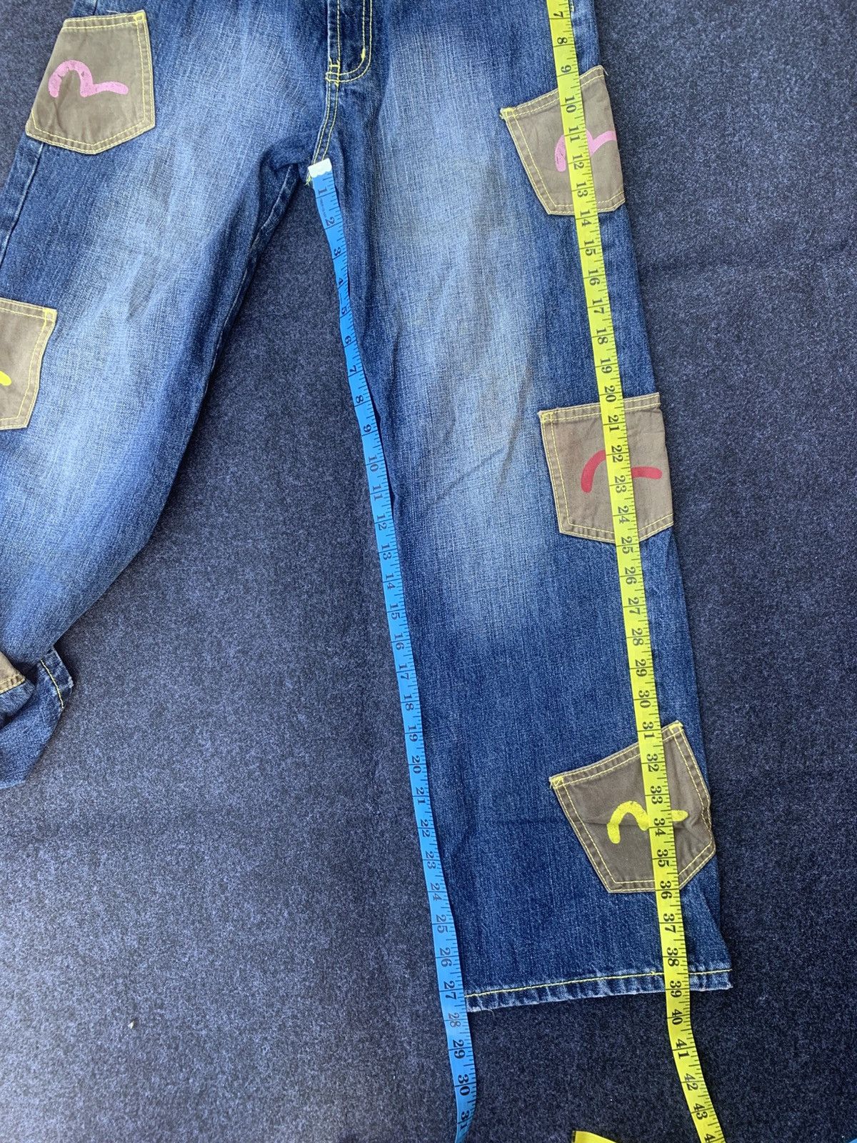 Japanese Brand Vintage Big Stroke Multi-Pocket Denim Jeans (Evisu Style) Size US 29 - 6 Thumbnail