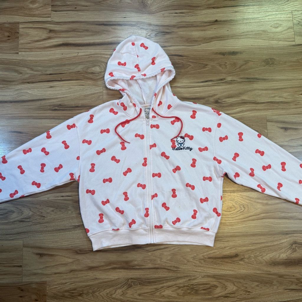 Other Hello Kitty Women’s XL Pink Zip Hoodie Bow Print Size XXL / US 16-18 / IT 52-54 - 1 Thumbnail