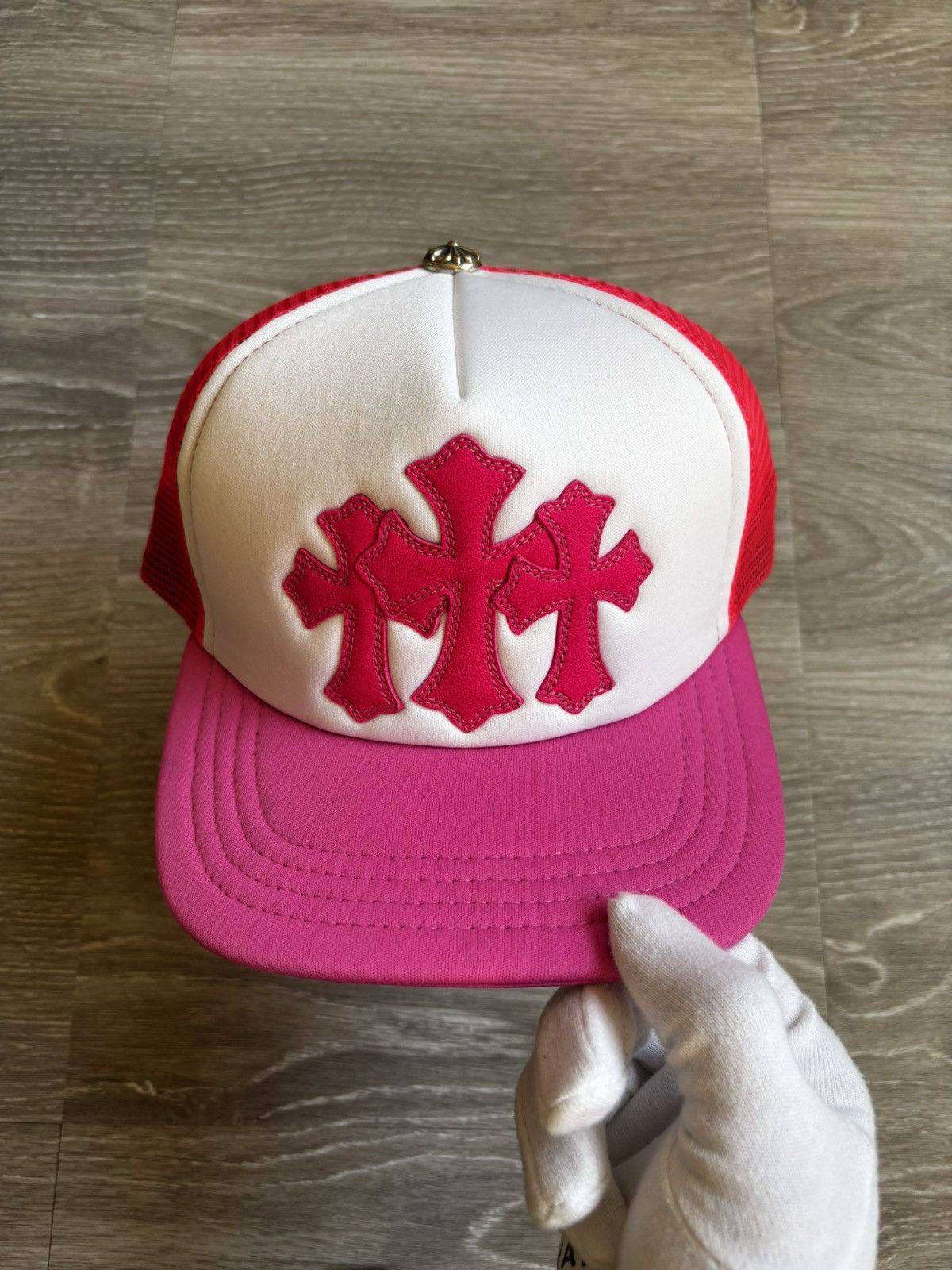 Chrome Hearts Cemetery Triple Cross Trucker Hat Pink
