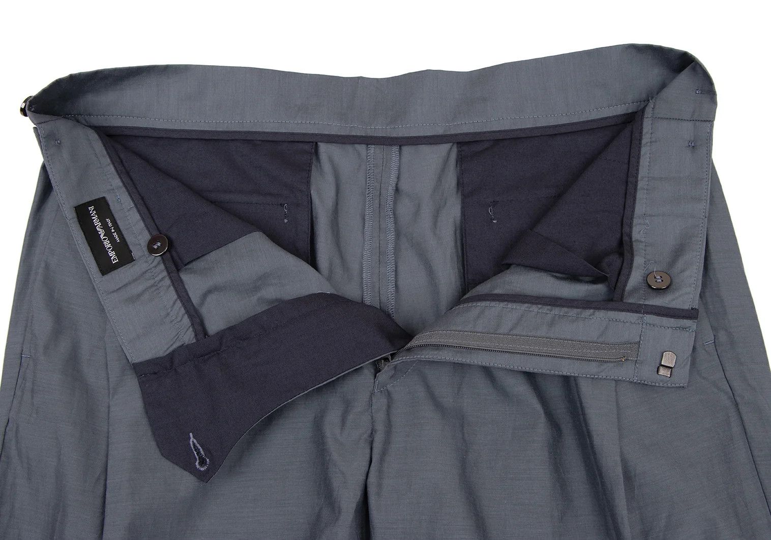 Emporio Armani Silk-Cotton Side Button Tuck Pants in Blue Gray Size 50 Size US 34 / EU 50 - 6 Thumbnail