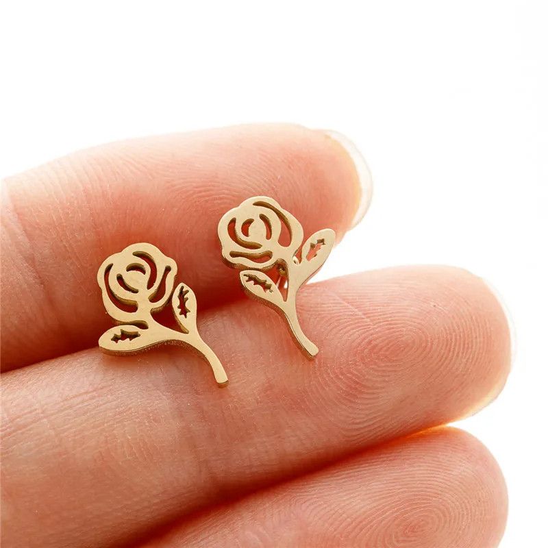 Jewelry Romantic Rose Mini Stud Earrings Charm Earring Gift Size ONE SIZE - 2 Thumbnail
