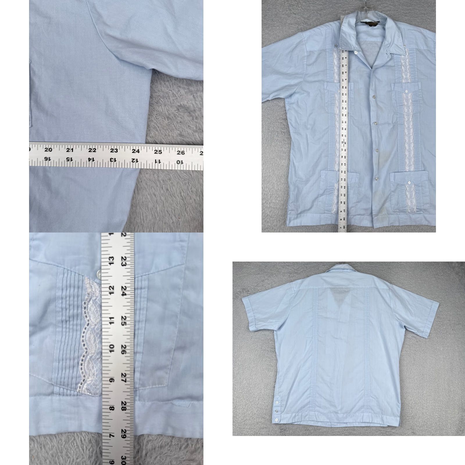 Vintage Guayabera Shirt Extra Large Blue Permanent Press 4 Pocket Poly Blend READ Men Size US XL / EU 56 / 4 - 8 Thumbnail
