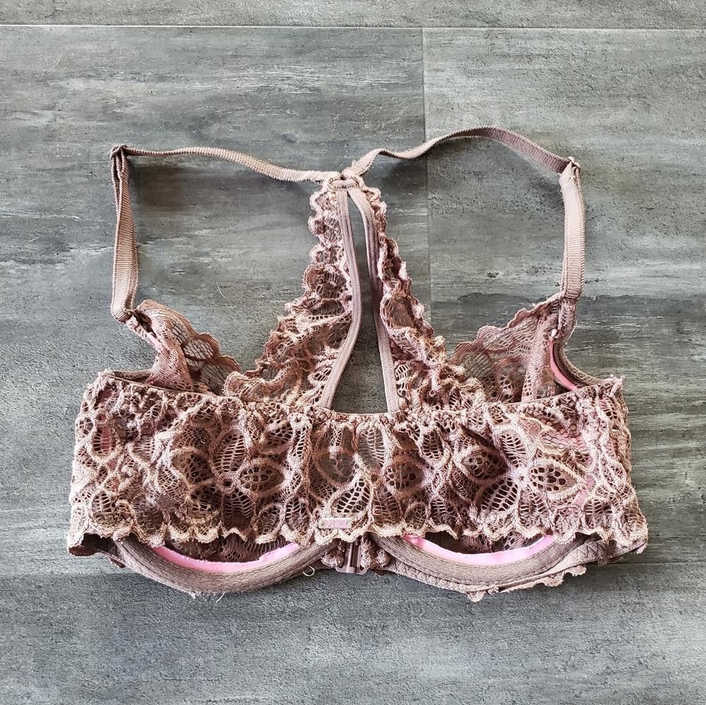 Designer Light Chocolate Laced VS Unlined Racerback Bra Size ONE SIZE - 2 Thumbnail