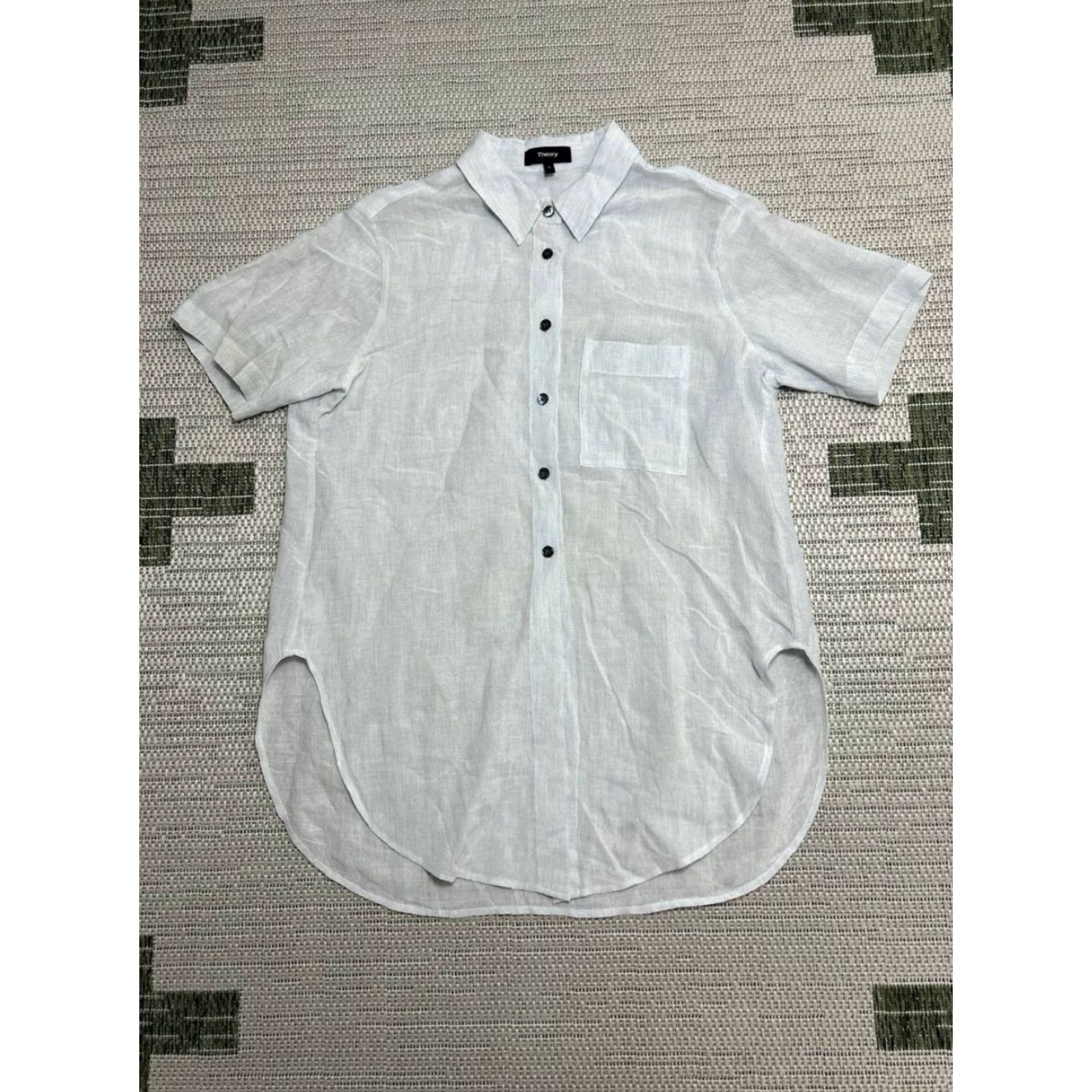 Theory Theory Shirt Womens Small White Linen Curved Hem Button Up Size S / US 4 / IT 40 - 2 Thumbnail