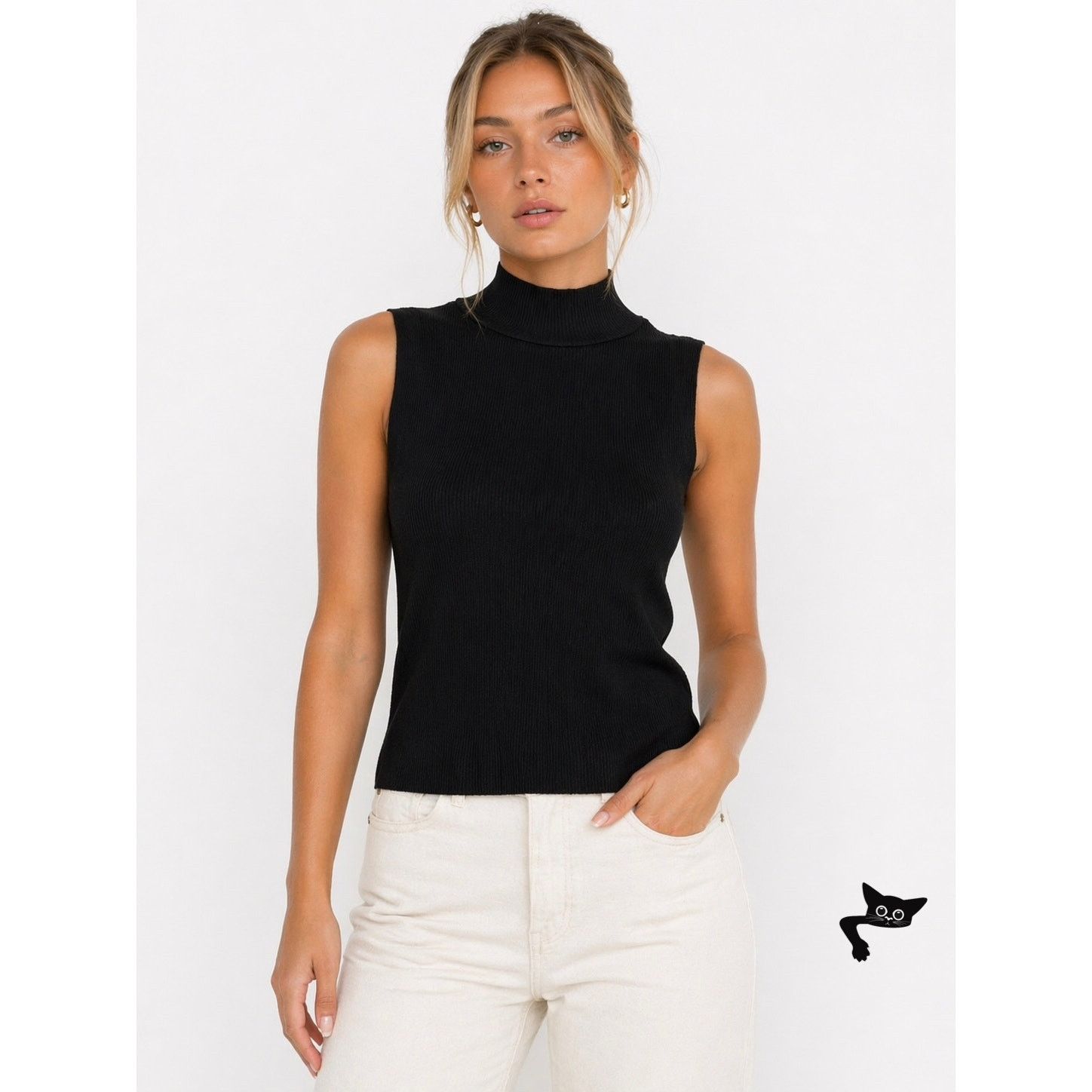 Zara NWT Zara Black Ribbed Mock Neck Sleeveless Top L Size L / US 10 / IT 46 - 4 Thumbnail