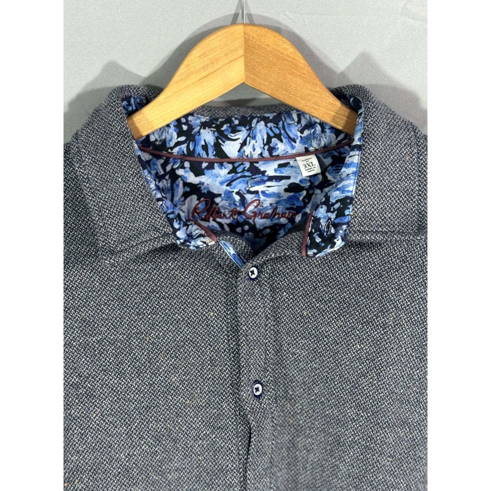 Robert Graham Robert Graham Sweater Mens 3XL Gray Button Up Classic Fit Knit Blue Floral Trim Cardigan Knit Shirt Mens Size US XXL / EU 58 / 5 - 3 Thumbnail