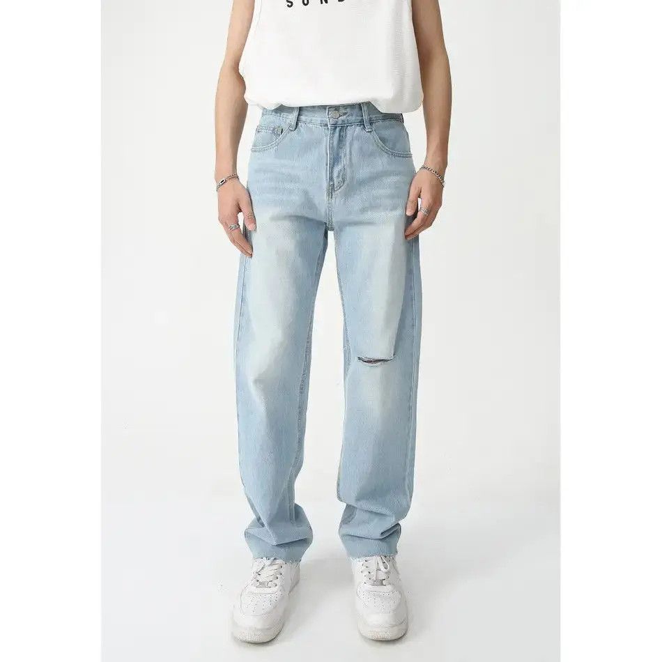 Japanese Brand Retro loose straight leg ripped jeans Size US 32 / EU 48 - 2 Thumbnail