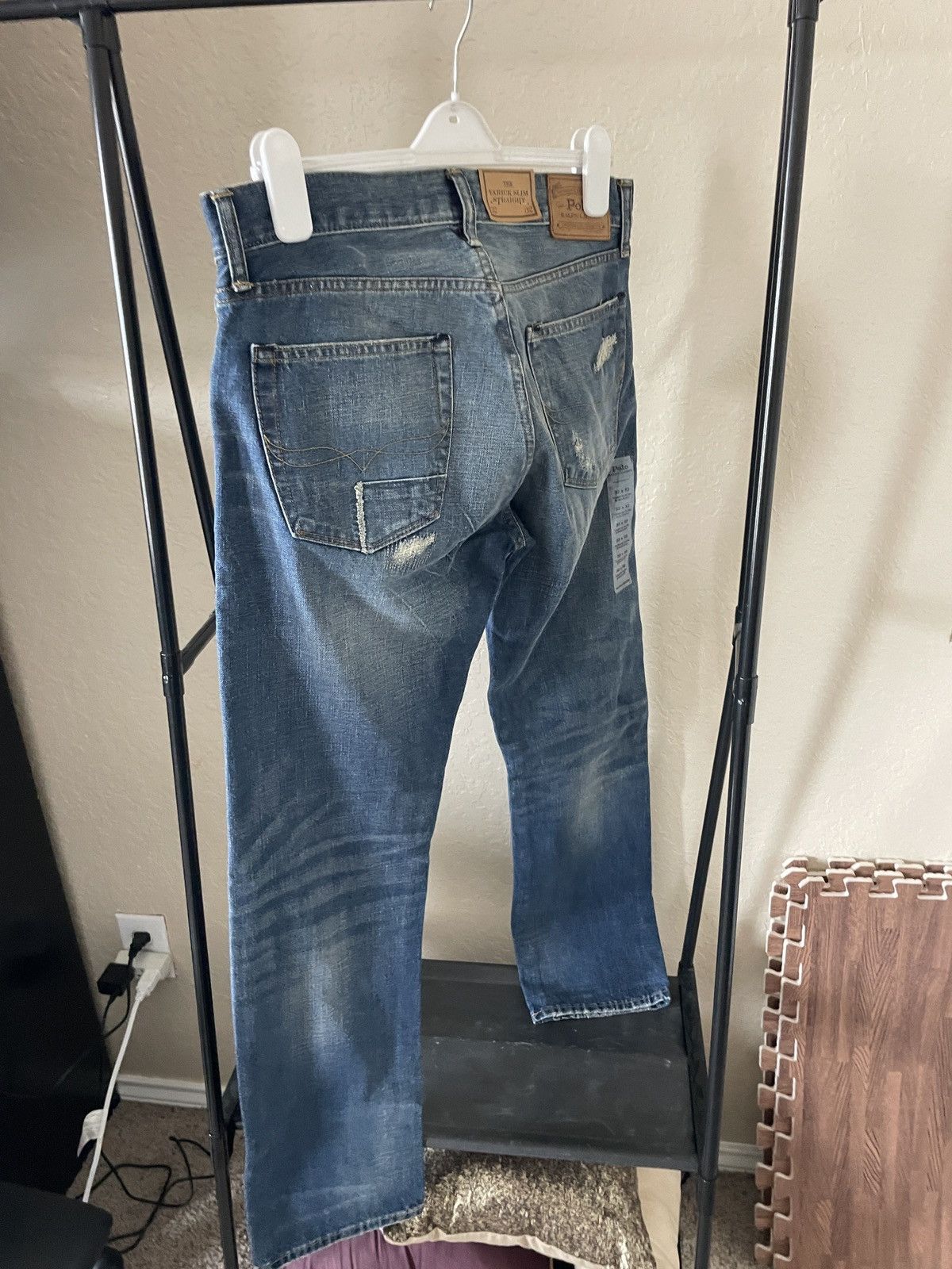 Polo Ralph Lauren Varick Slim Straight distressed patchwork jeans nwt 188.00 Size US 33 - 8 Thumbnail
