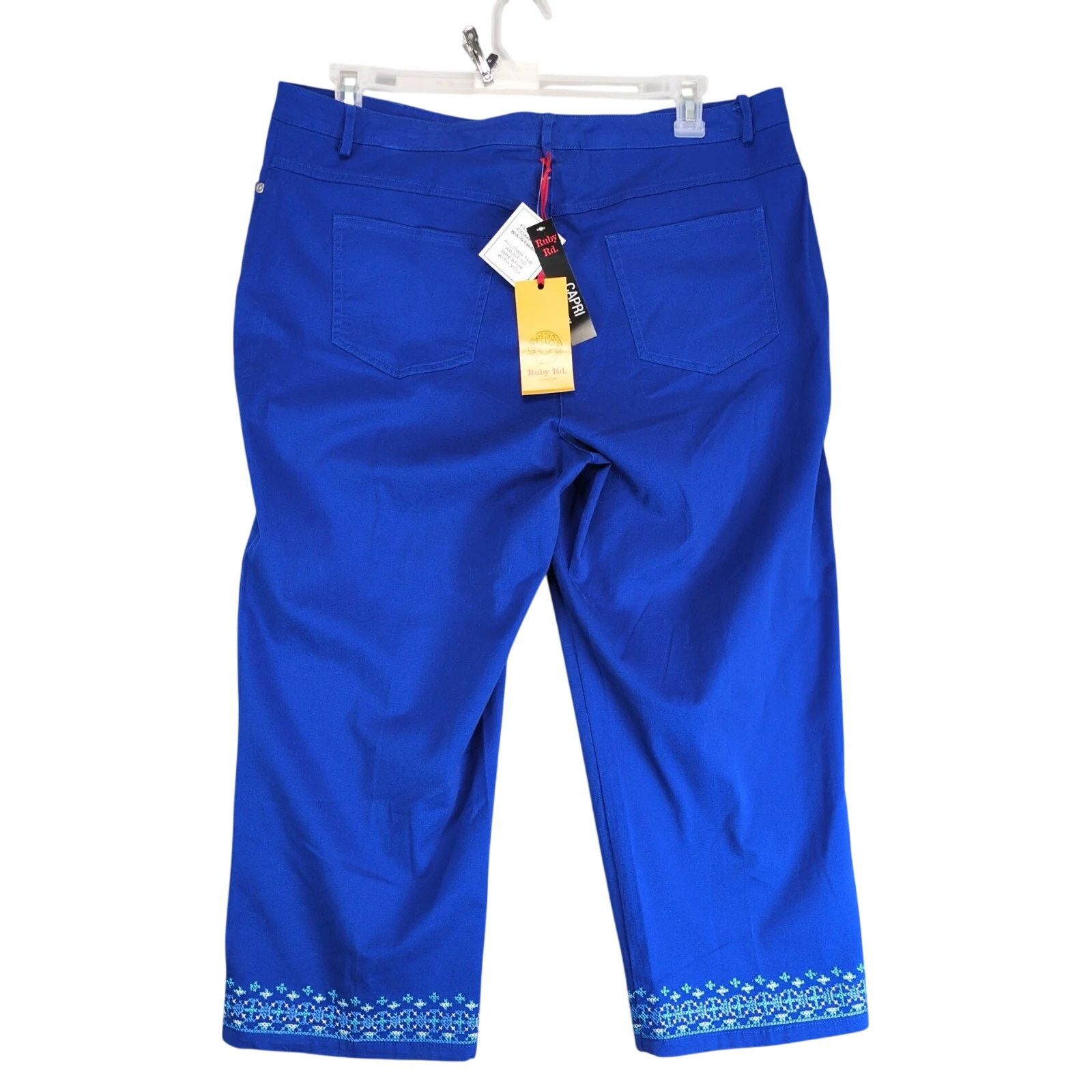 Other NWT Ruby Rd Blue Embroidered Capri Pants Women's 16 38x22.5" Size 38" / US 16 / IT 52 - 2 Thumbnail
