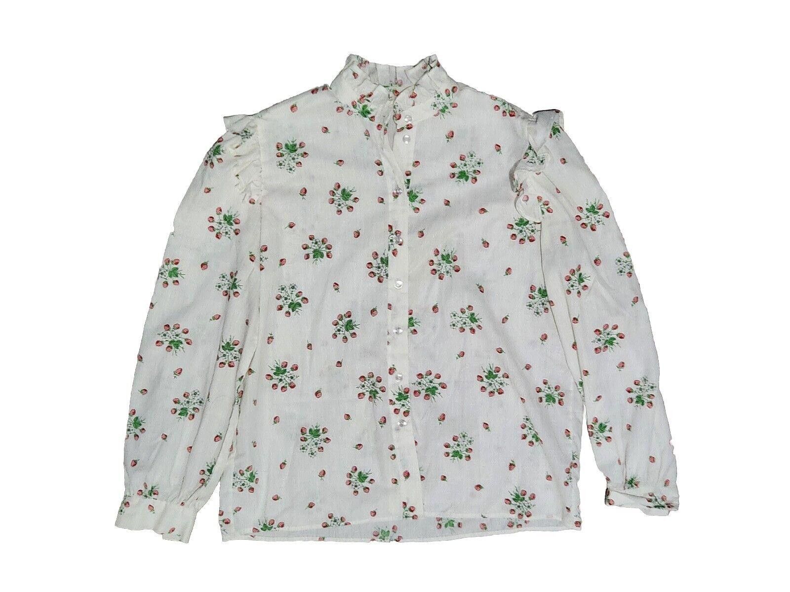 Handmade Vintage Smocked Shirt Strawberry Print 70s Large Cottage Size L / US 10 / IT 46 - 1 Thumbnail