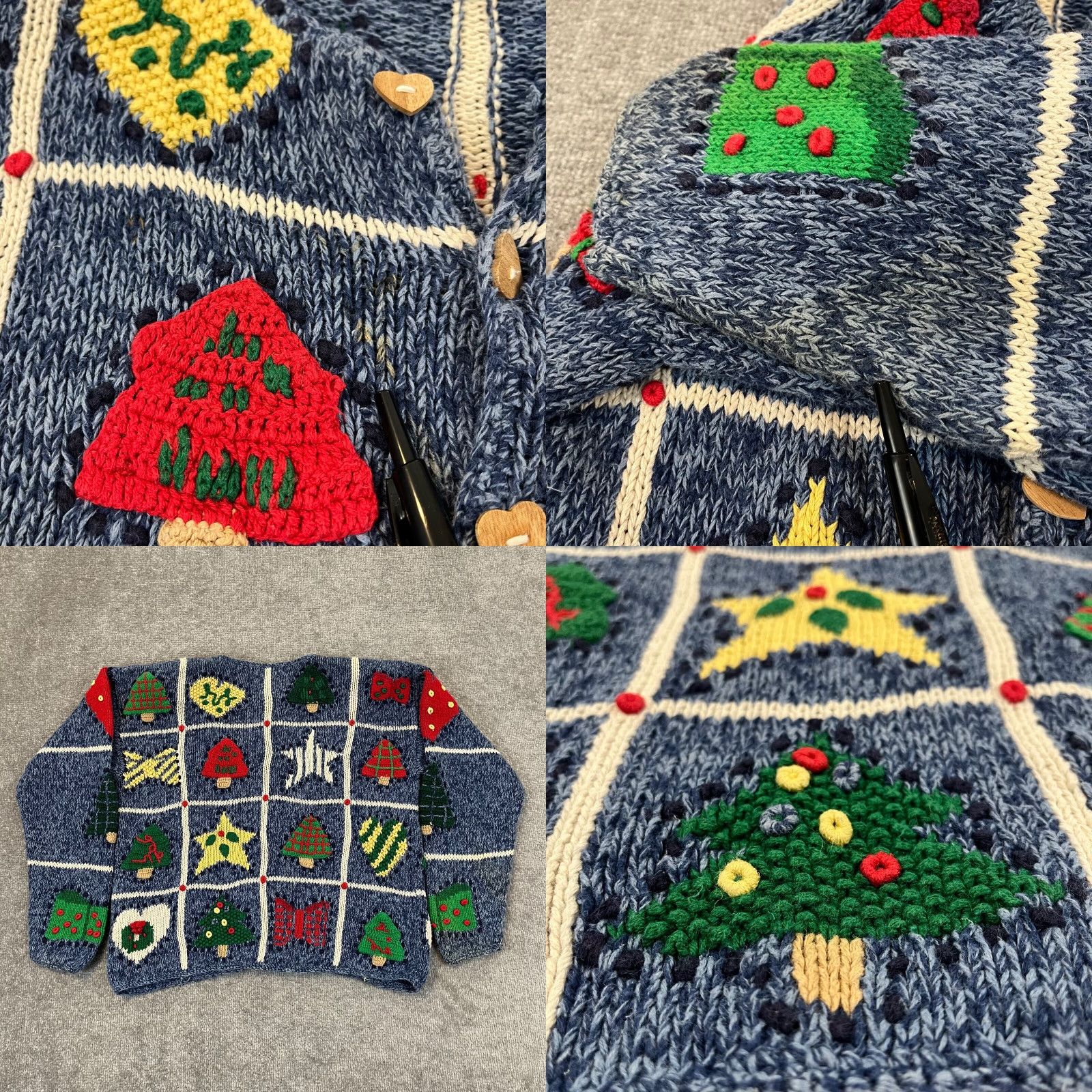Vintage Eagles Eye Christmas Sweater Womens Small Knit Tree Stars Blue Button Pullover Size S / US 4 / IT 40 - 8 Thumbnail