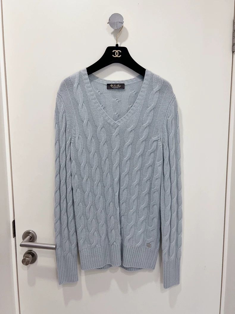 Loro Piana LORO PIANA Smog blue laver knitted cashmere V-neck cashmer Size M / US 6-8 / IT 42-44 - 1 Thumbnail