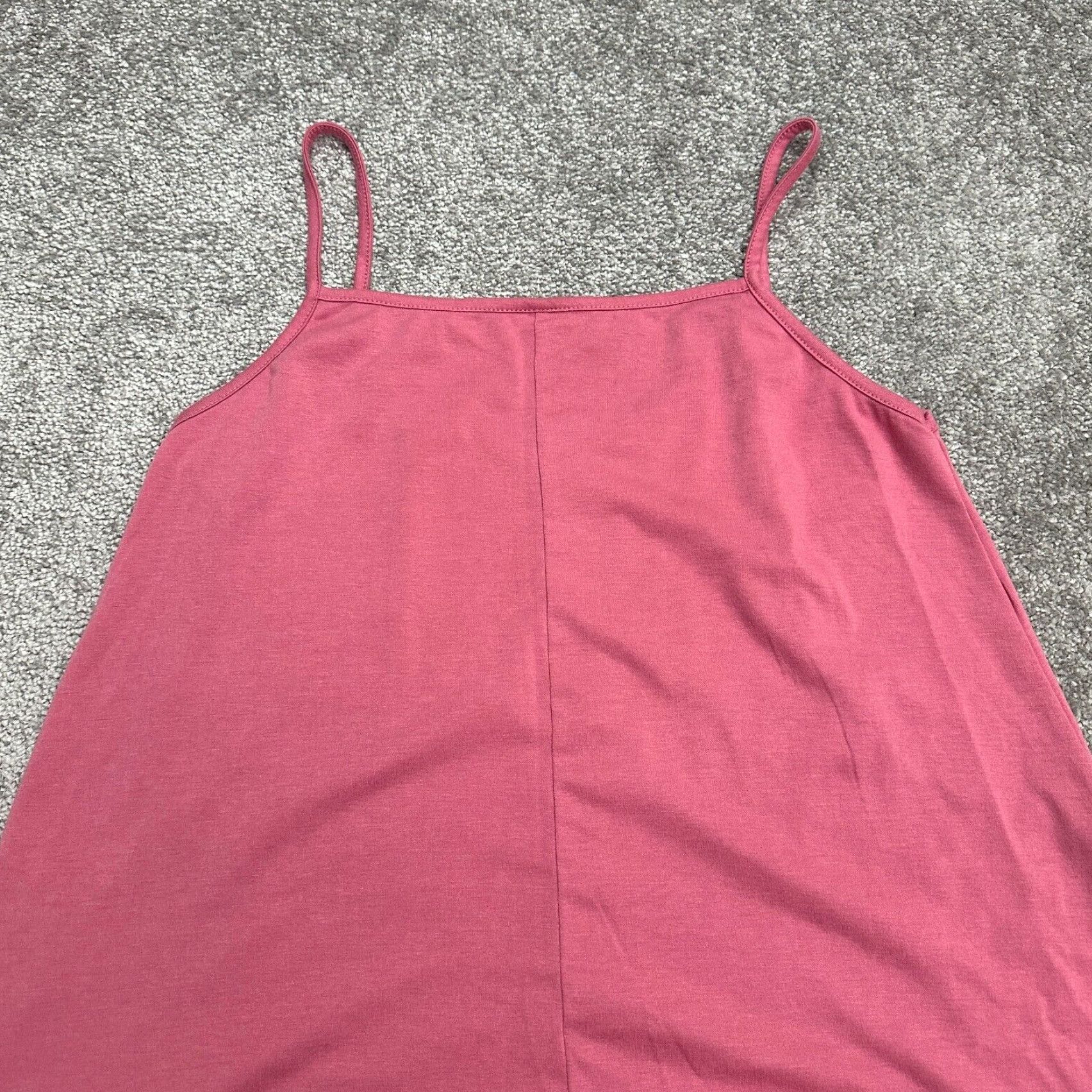 Pinko Unbranded Knee Length Tank Dress Womens M Pink Pockets Spaghetti Strap V-Neck Casual Knit Rayon Spandex Size M / US 6-8 / IT 42-44 - 3 Thumbnail